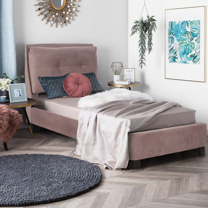 BED WITH MATTRESS RILEY HM21282.02 DUSTY PINK VELVET--FOR MATTRESS 90x200cm
