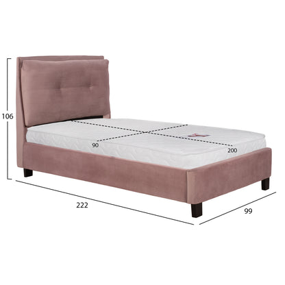 BED WITH MATTRESS RILEY HM21282.02 DUSTY PINK VELVET--FOR MATTRESS 90x200cm