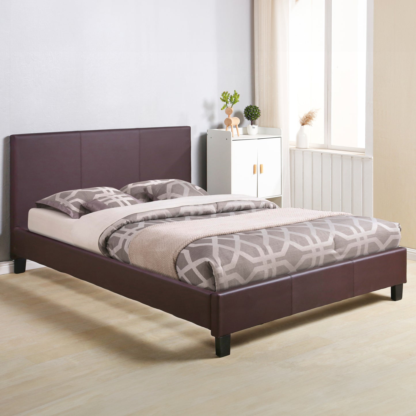 BED WITH MATTRESS BECCA HM21283.02 BROWN PU--FOR MATTRESS 150x200cm