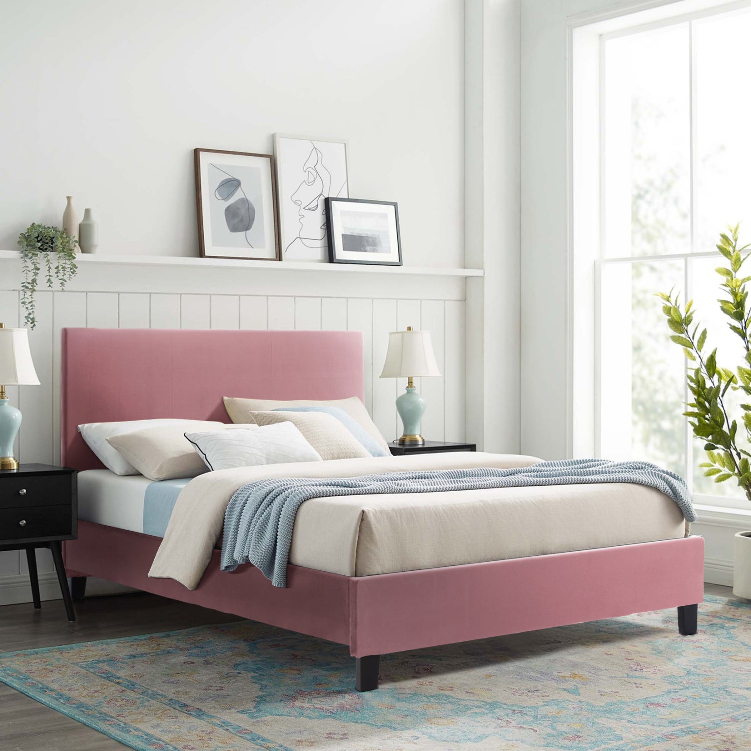 BED WITH MATTRESS BECCA HM21283.05 DUSTY PINK VELVET--FOR MATTRESS 150x200cm