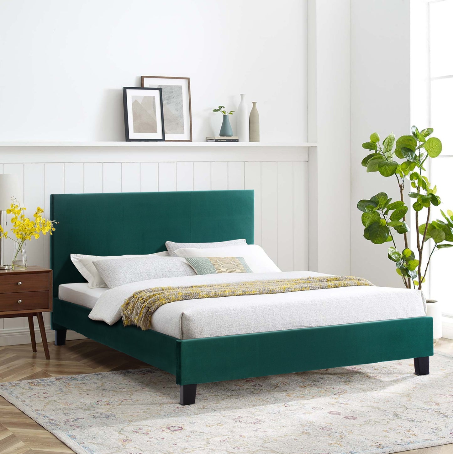 BED WITH MATTRESS BECCA HM21283.06 CYPRESS GREEN VELVET--FOR MATTRESS 150x200cm