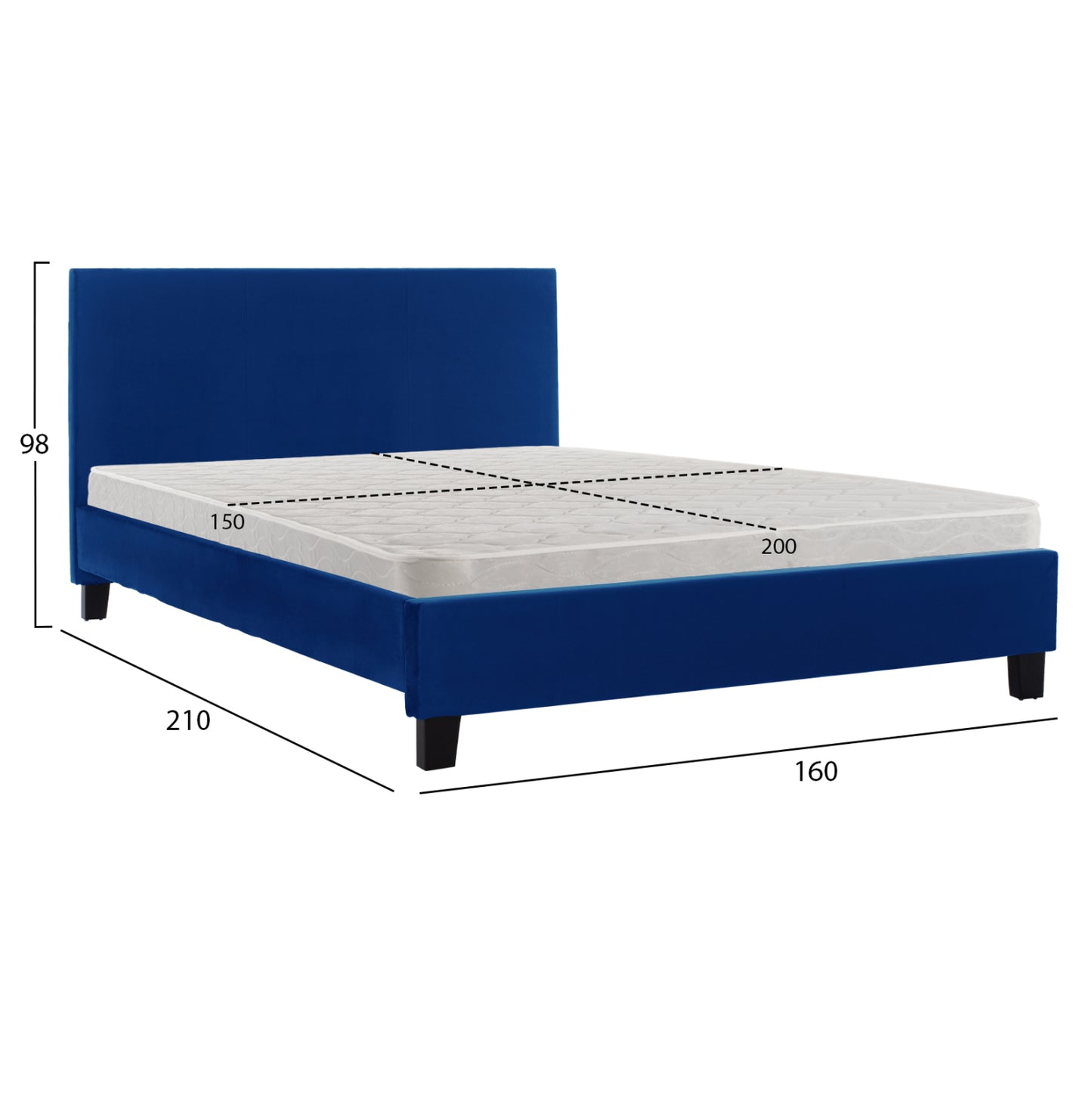 BED WITH MATTRESS BECCA HM21283.07 BLUE VELVET--FOR MATTRESS 150x200cm
