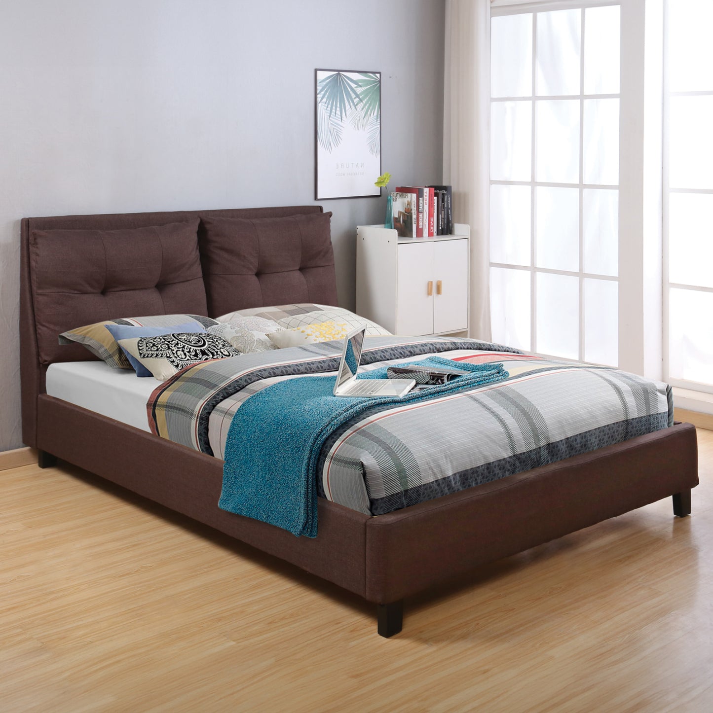 BED WITH MATTRESS BILLIE HM21284.01 BROWN FABRIC--FOR MATTRESS 160x200cm