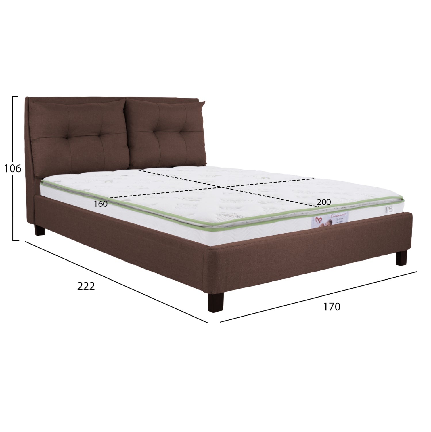 BED WITH MATTRESS BILLIE HM21284.01 BROWN FABRIC--FOR MATTRESS 160x200cm