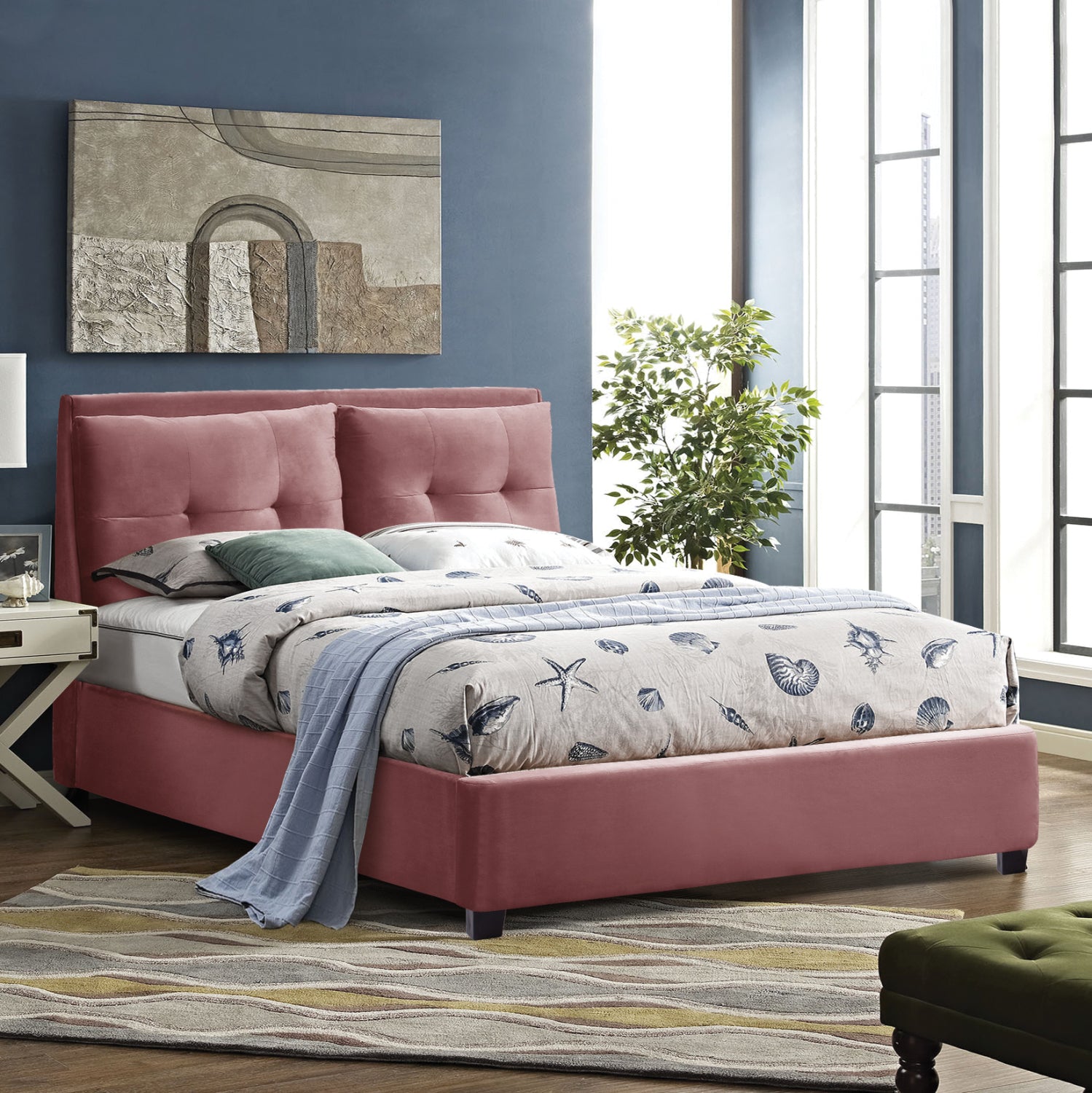 BED WITH MATTRESS BILLIE HM21284.05 DUSTY PINK VELVET--FOR MATTRESS 160x200cm