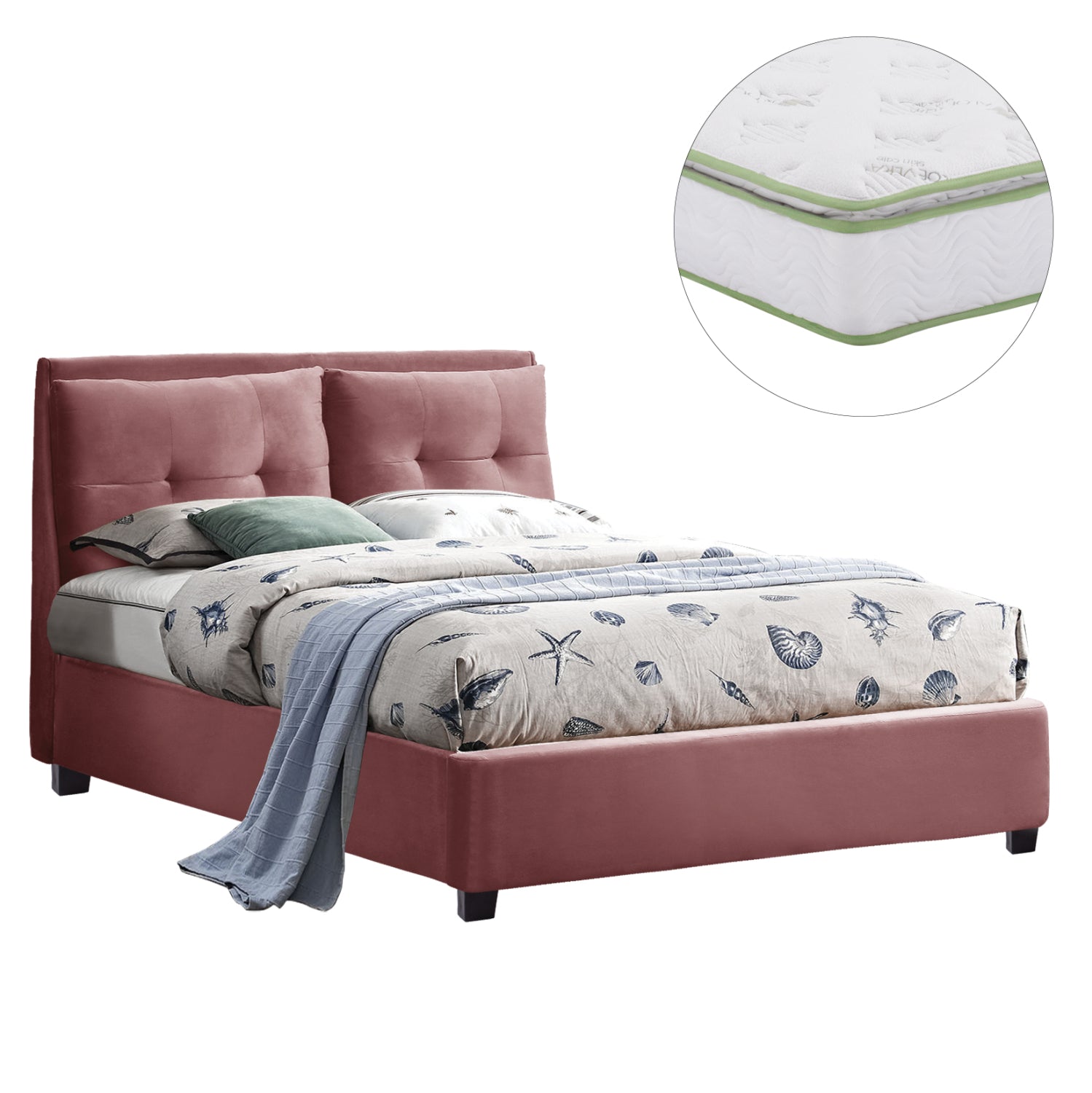 BED WITH MATTRESS BILLIE HM21284.05 DUSTY PINK VELVET--FOR MATTRESS 160x200cm