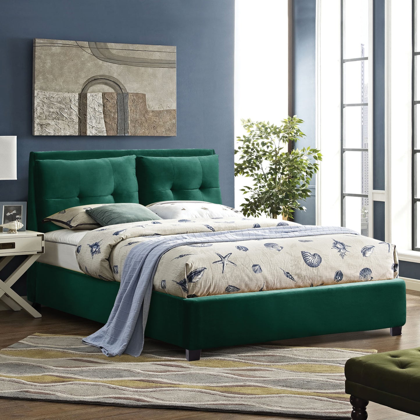 BED WITH MATTRESS BILLIE HM21284.06 CYPRESS GREEN VELVET--FOR MATTRESS 160x200cm