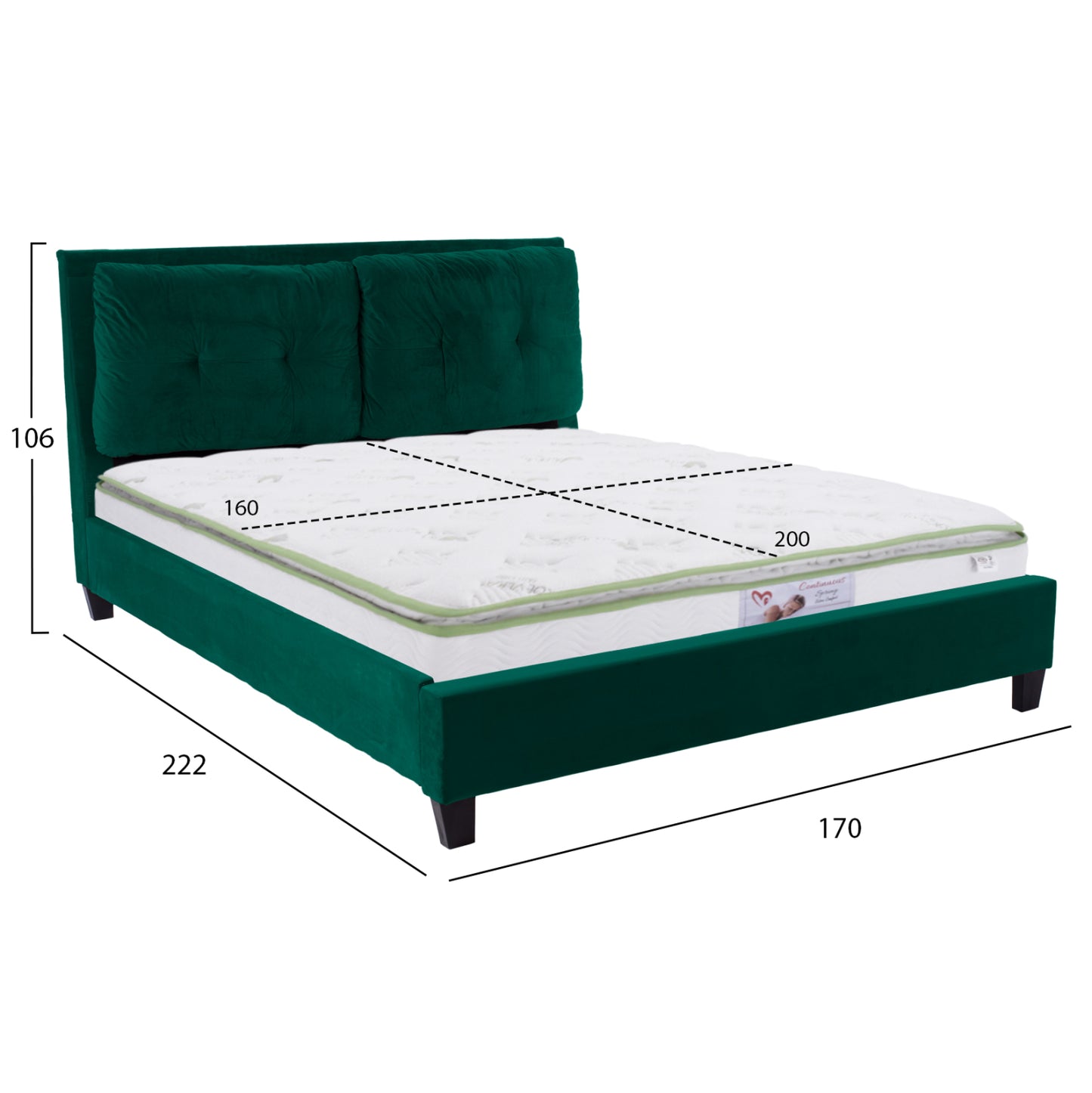 BED WITH MATTRESS BILLIE HM21284.06 CYPRESS GREEN VELVET--FOR MATTRESS 160x200cm
