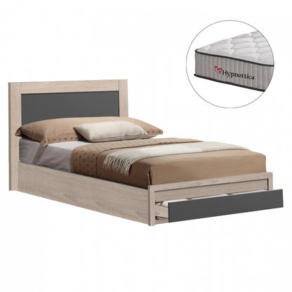SINGLE BED WITH DRAWER & MATTRESS MELANY HM10756.04 MELAMINE IN SONAMA/GREY--FOR 90x190cm.