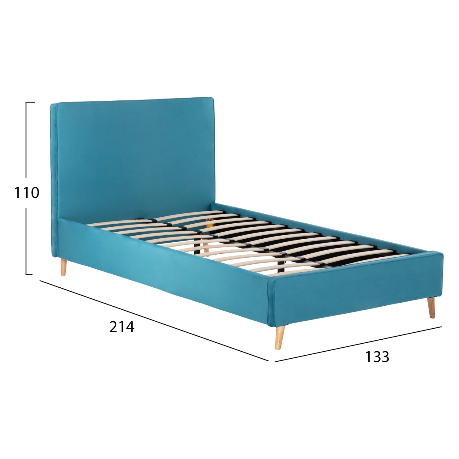 BED MAYLIN HM598.08 WITH BLUE-GREEN VELVET FOR MATTRESS 120x200cm.