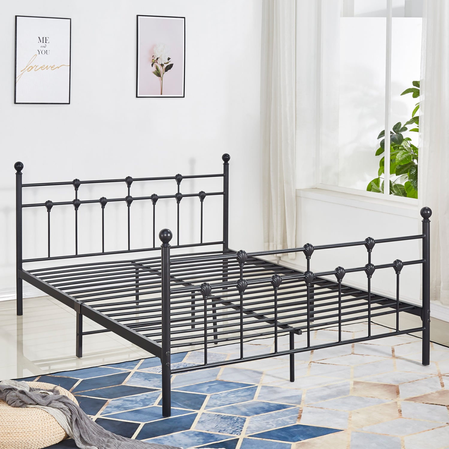 KAMIL Metallic Bed 150x200cm, Black Color HM575.01