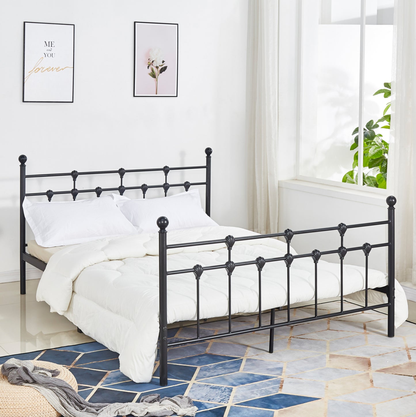 KAMIL Metallic Bed 150x200cm, Black Color HM575.01