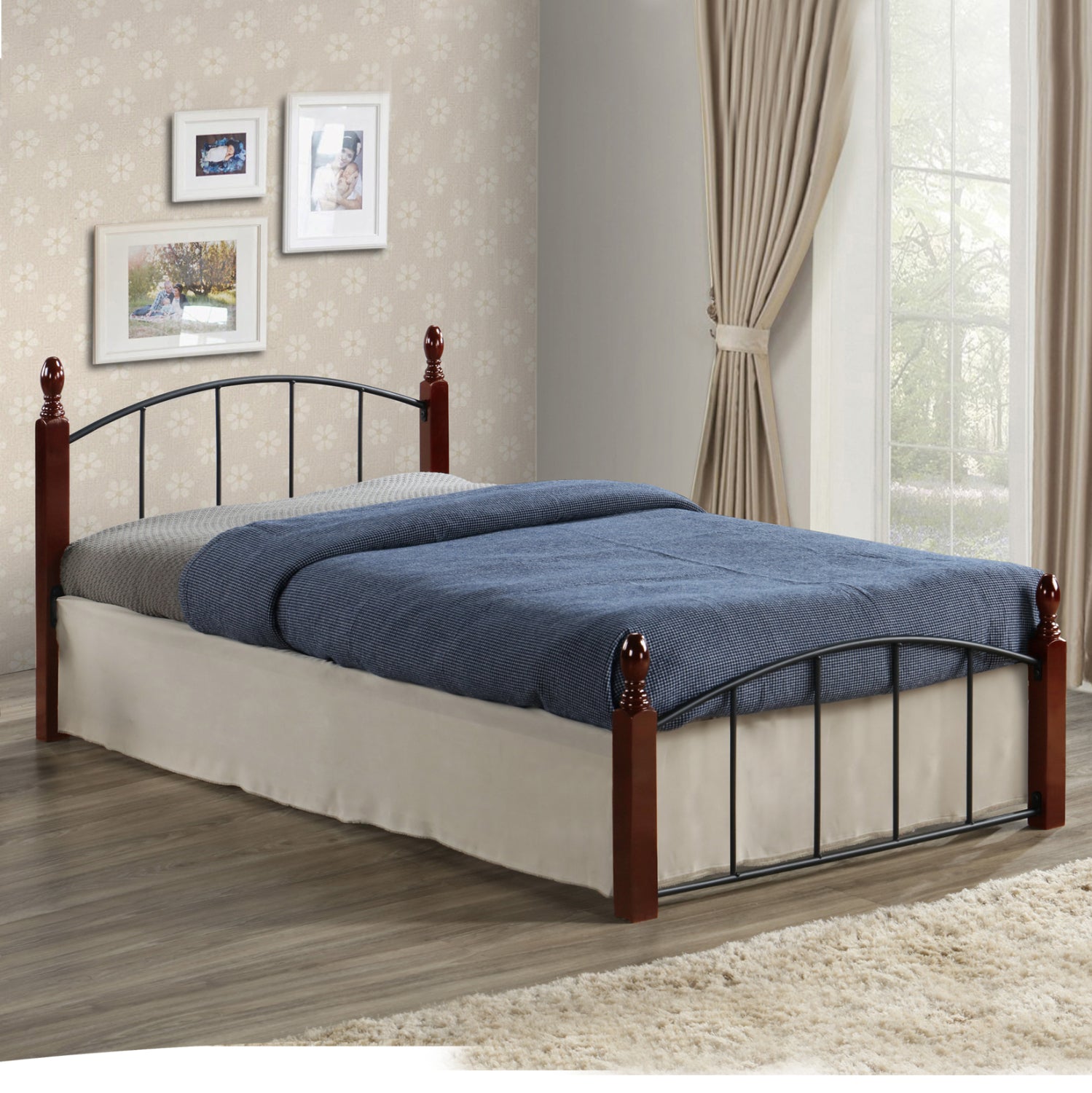 HM381 Bed MAKAI, Metallic-RUBBERWOOD, 90x190, Walnut