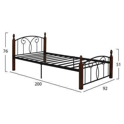 SINGLE BED SUZIE HM389 METAL & RUBBERWOOD FOR SINGLE MATTRESS 90x190cm.