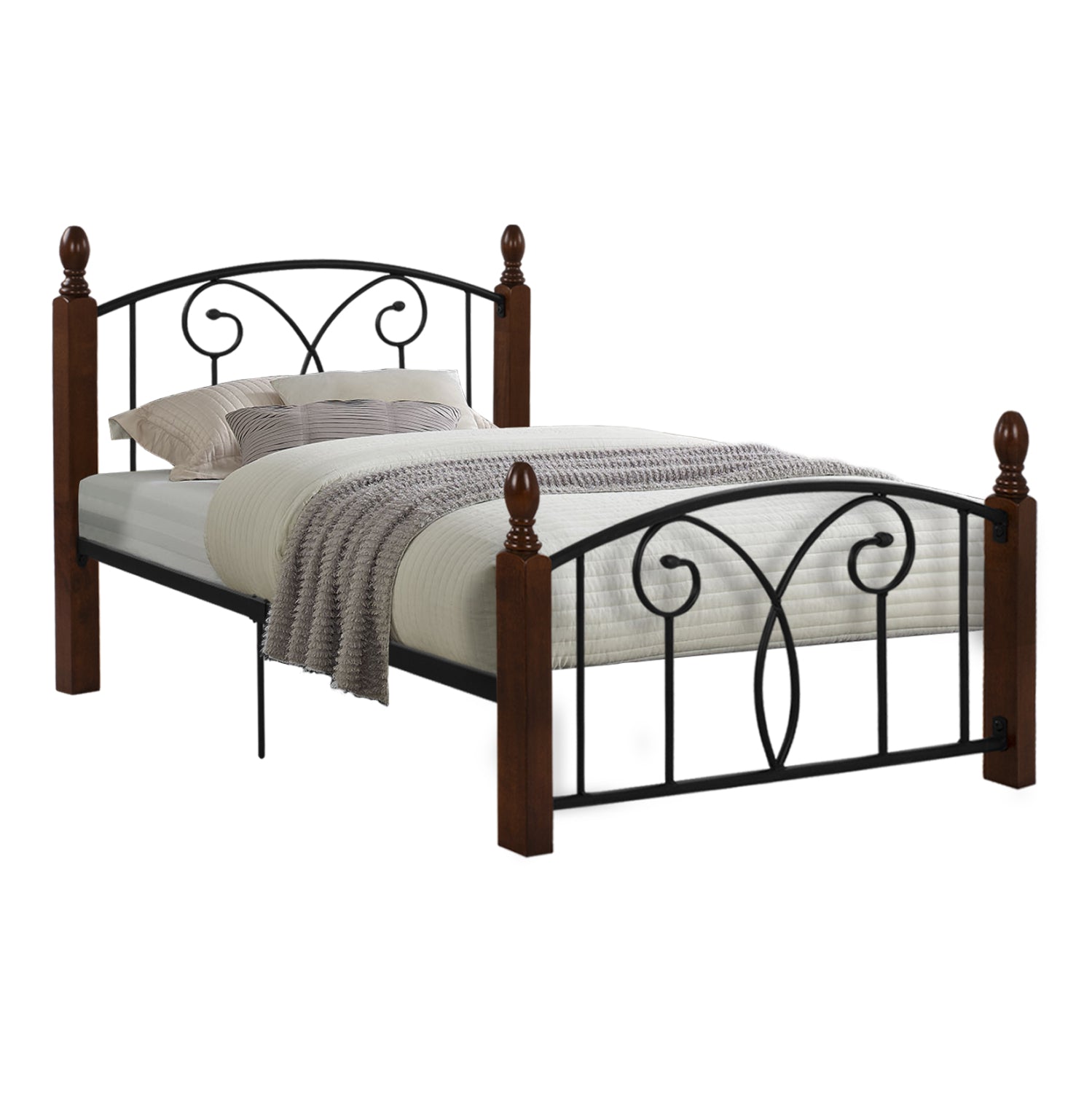 SINGLE BED SUZIE HM389 METAL & RUBBERWOOD FOR SINGLE MATTRESS 90x190cm.