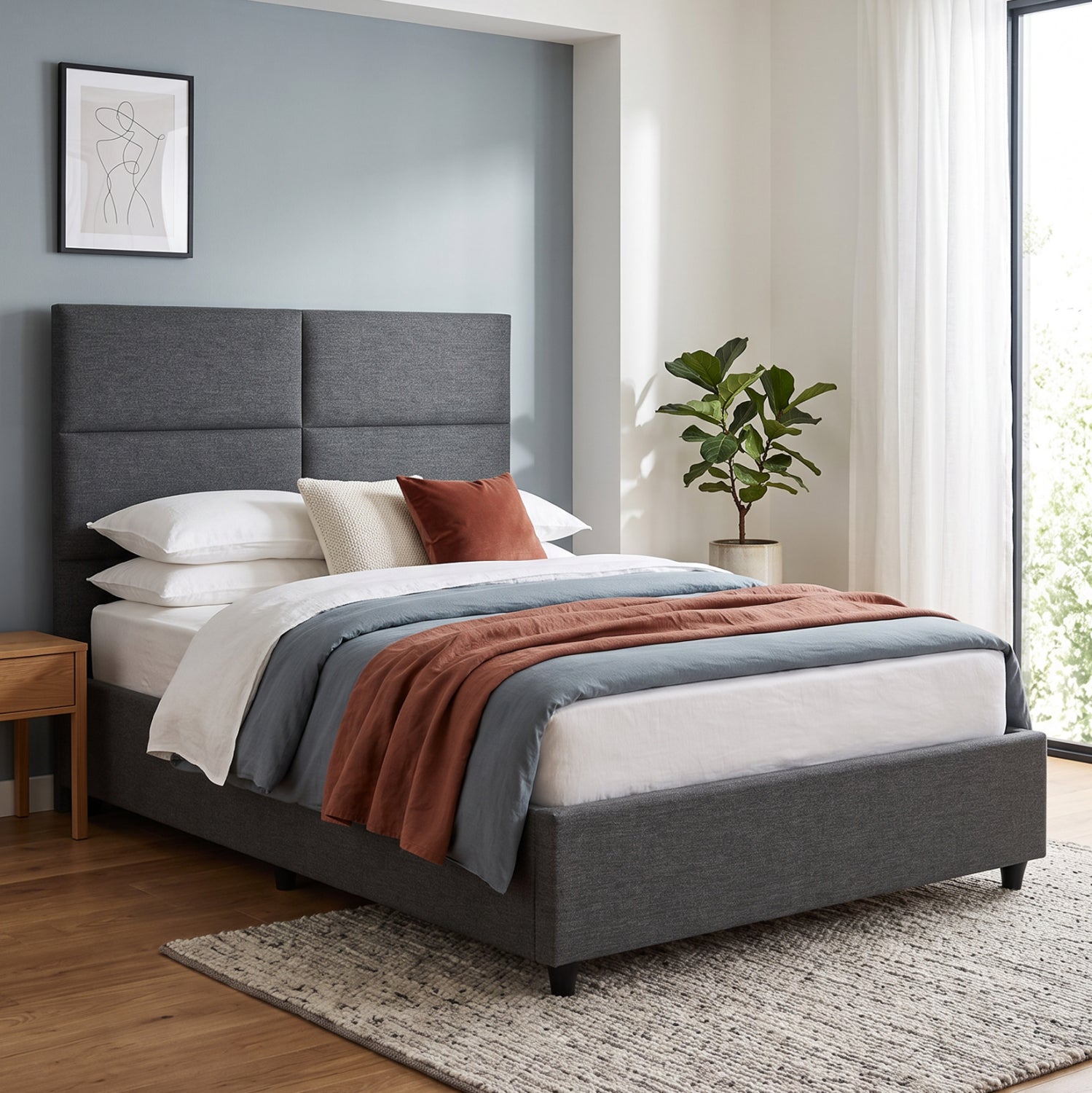 SEMI-DOUBLE BED WITH STORAGE SPACE MILO HM767.01 GREY FABRIC--FOR MATTRESS 120x200cm