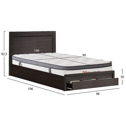SINGLE BED WITH DRAWER & MATTRESS MELANY HM10745.01 MELAMINE IN ZEBRANO--FOR 90x190cm.