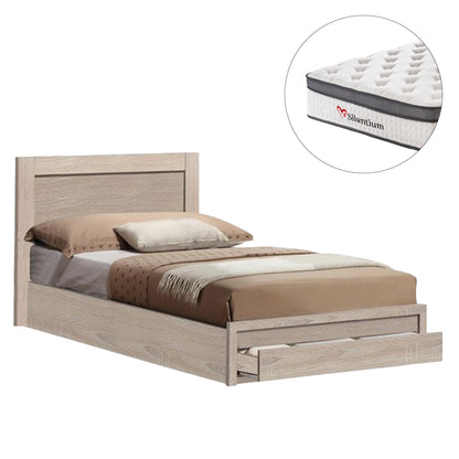SINGLE BED WITH DRAWER & MATTRESS MELANY HM10745.02 MELAMINE IN SONAMA--FOR 90x190cm.