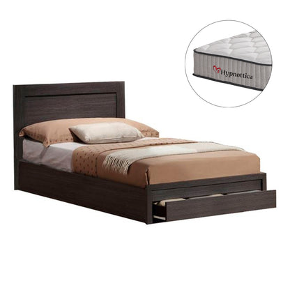 SINGLE BED WITH DRAWER & MATTRESS MELANY HM10756.02 MELAMINE IN ZEBRANO--FOR 90x190cm.