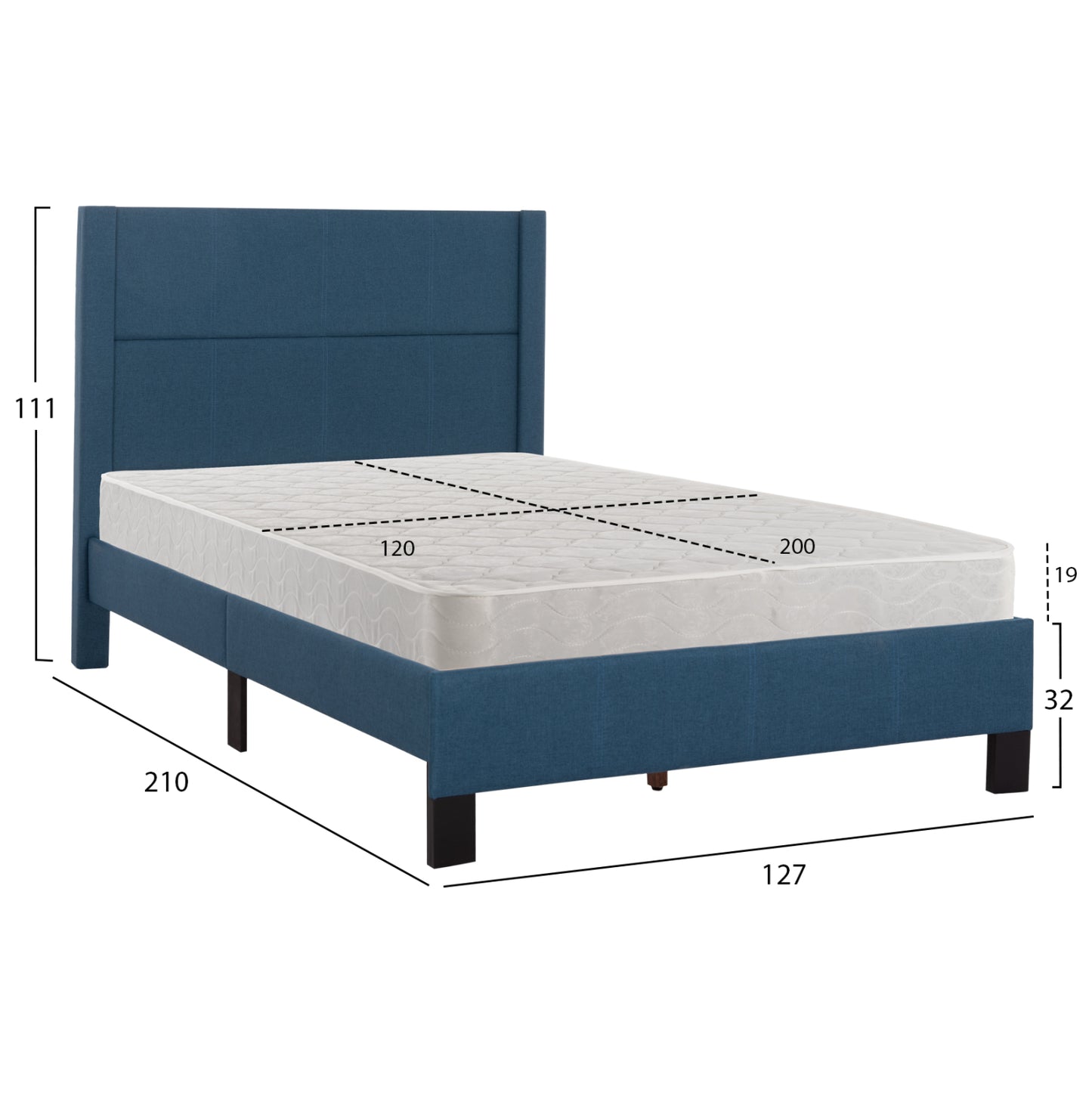 SINGLE BED WITH MATTRESS TRILLOP HM21203.14 BLUE FABRIC--FOR 120X200cm.