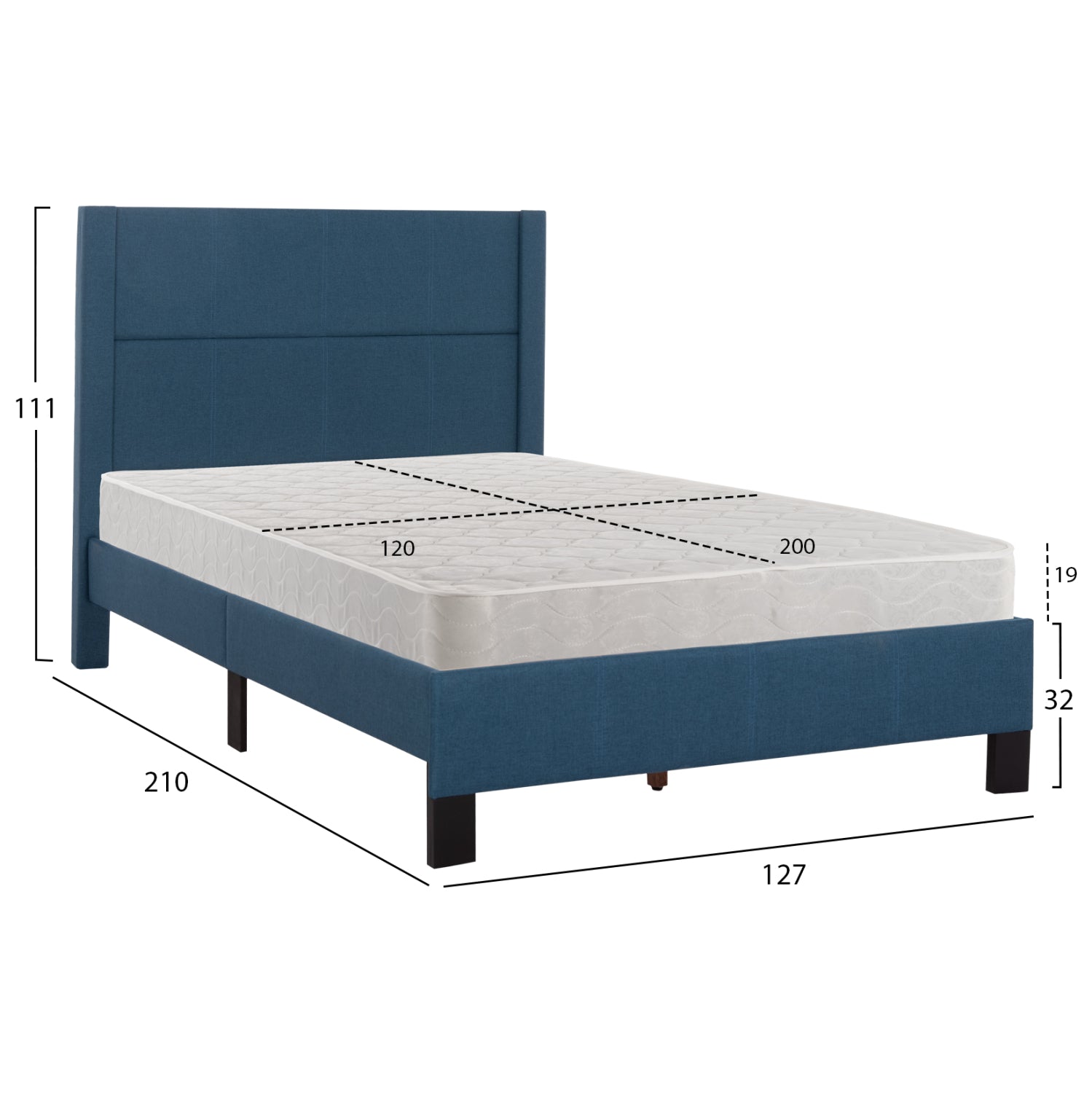 SINGLE BED WITH MATTRESS TRILLOP HM21203.14 BLUE FABRIC--FOR 120X200cm.