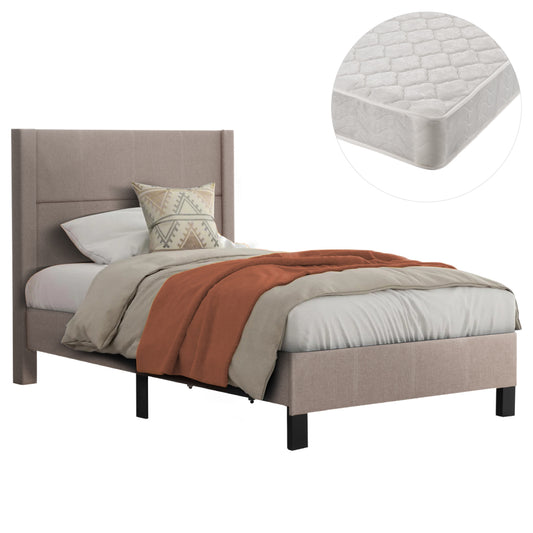 SINGLE BED WITH MATTRESS TRILLOP HM21203.15 BEIGE FABRIC--FOR 120X200cm.