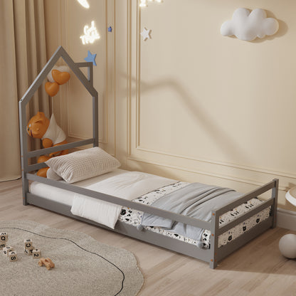 BED FOR KIDS HOUSER HM676.05 t.MONTESSORI SOLID PINE WOOD IN GREY- 190x90cm.