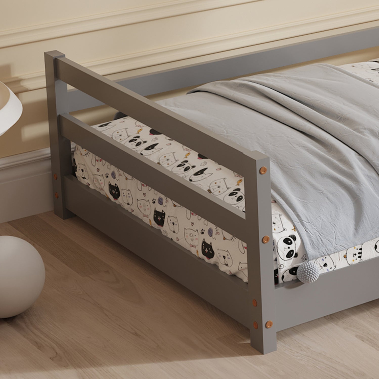 BED FOR KIDS HOUSER HM676.05 t.MONTESSORI SOLID PINE WOOD IN GREY- 190x90cm.