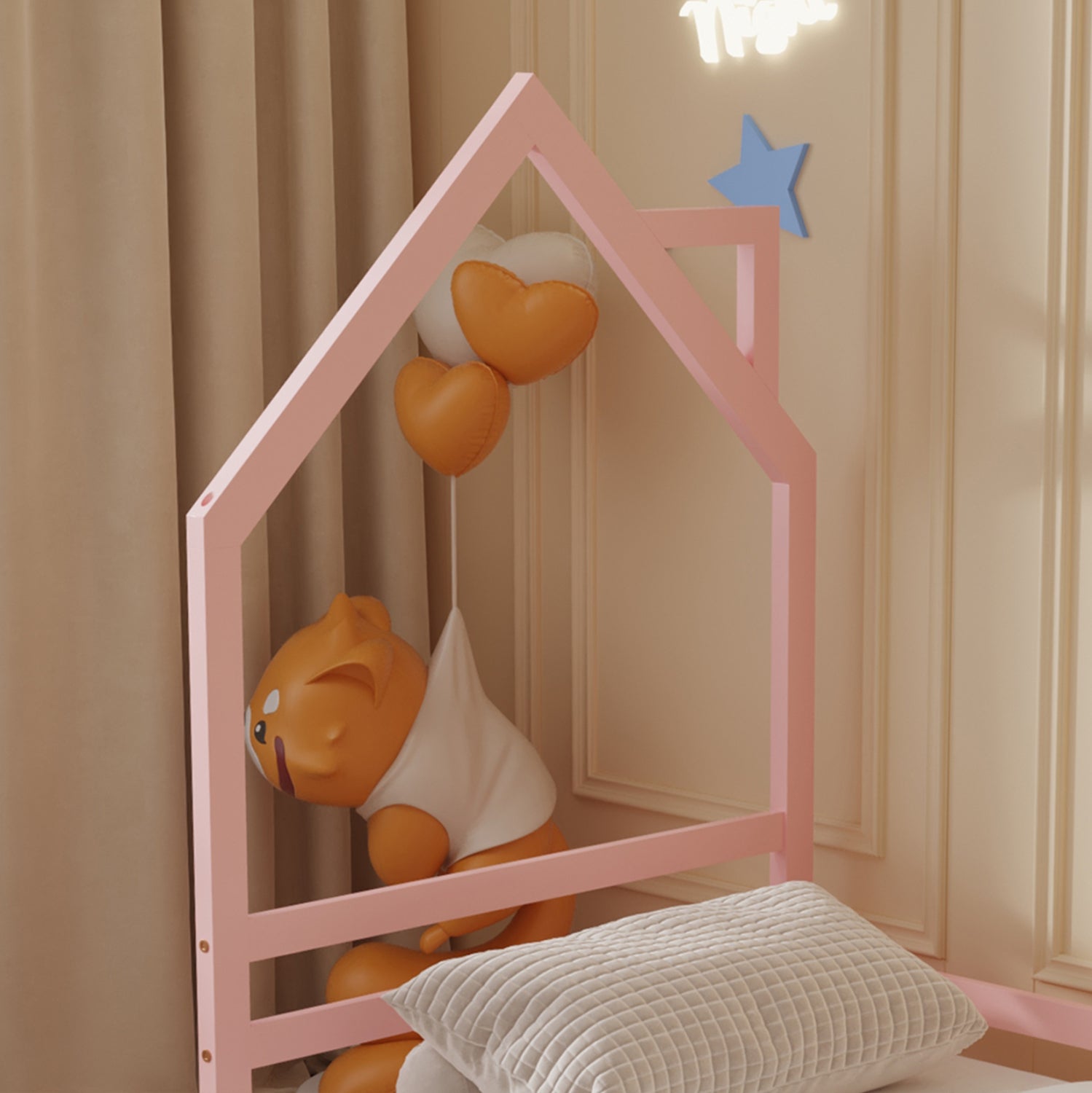 BED FOR KIDS HOUSER HM676.06 t.MONTESSORI SOLID PINE WOOD IN PINK- 190x90cm.