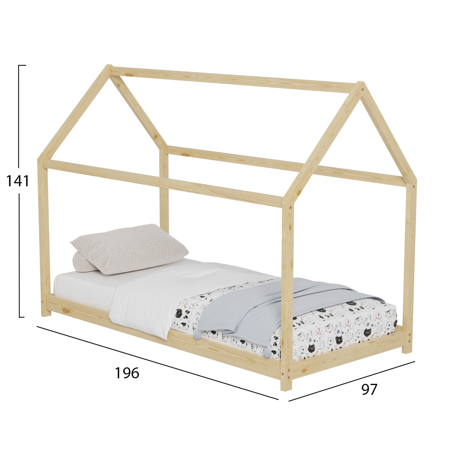BED FOR KIDS PEPE HM677.01 t.MONTESSORI SOLID PINE WOOD IN NATURAL- 190x90cm.