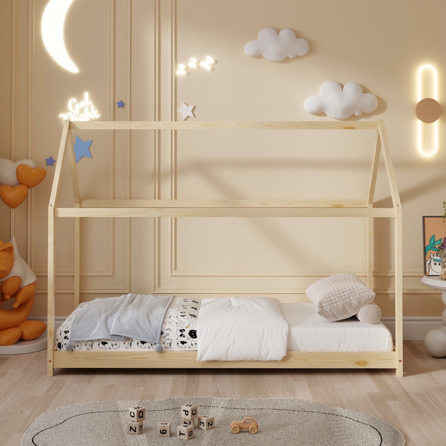 BED FOR KIDS PEPE HM677.01 t.MONTESSORI SOLID PINE WOOD IN NATURAL- 190x90cm.