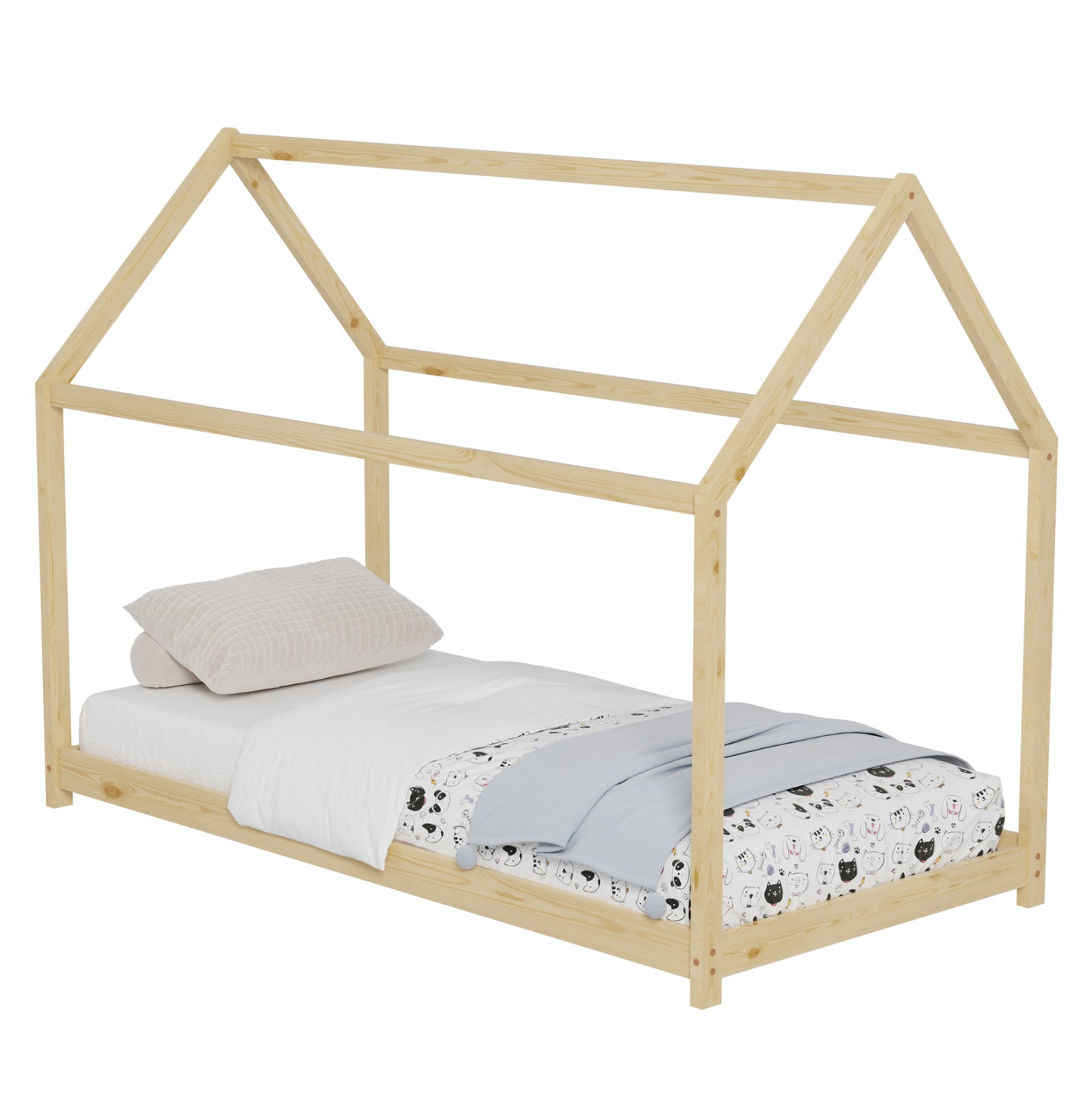 BED FOR KIDS PEPE HM677.01 t.MONTESSORI SOLID PINE WOOD IN NATURAL- 190x90cm.