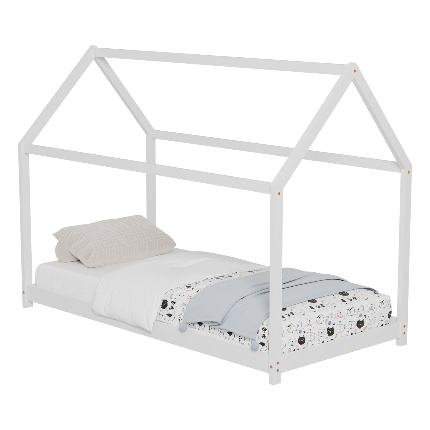 BED FOR KIDS PEPE HM677.03 t.MONTESSORI SOLID PINE WOOD IN WHITE- 190x90cm.