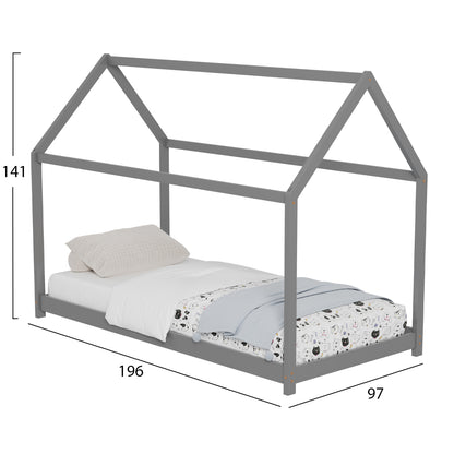 BED FOR KIDS PEPE HM677.05 t.MONTESSORI SOLID PINE WOOD IN GREY- 190x90cm.