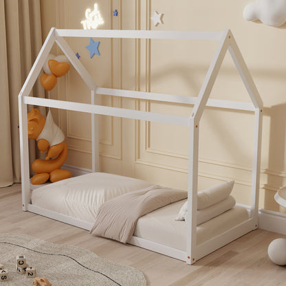 BED FOR KIDS PEPE HM678.03 t.MONTESSORI SOLID PINE WOOD IN WHITE- 140x70cm.