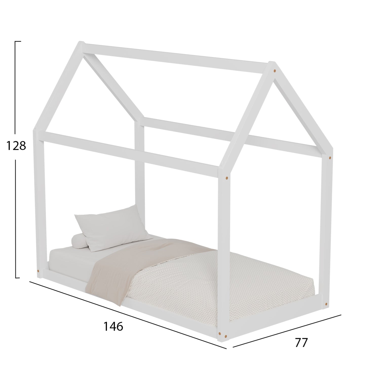 BED FOR KIDS PEPE HM678.03 t.MONTESSORI SOLID PINE WOOD IN WHITE- 140x70cm.