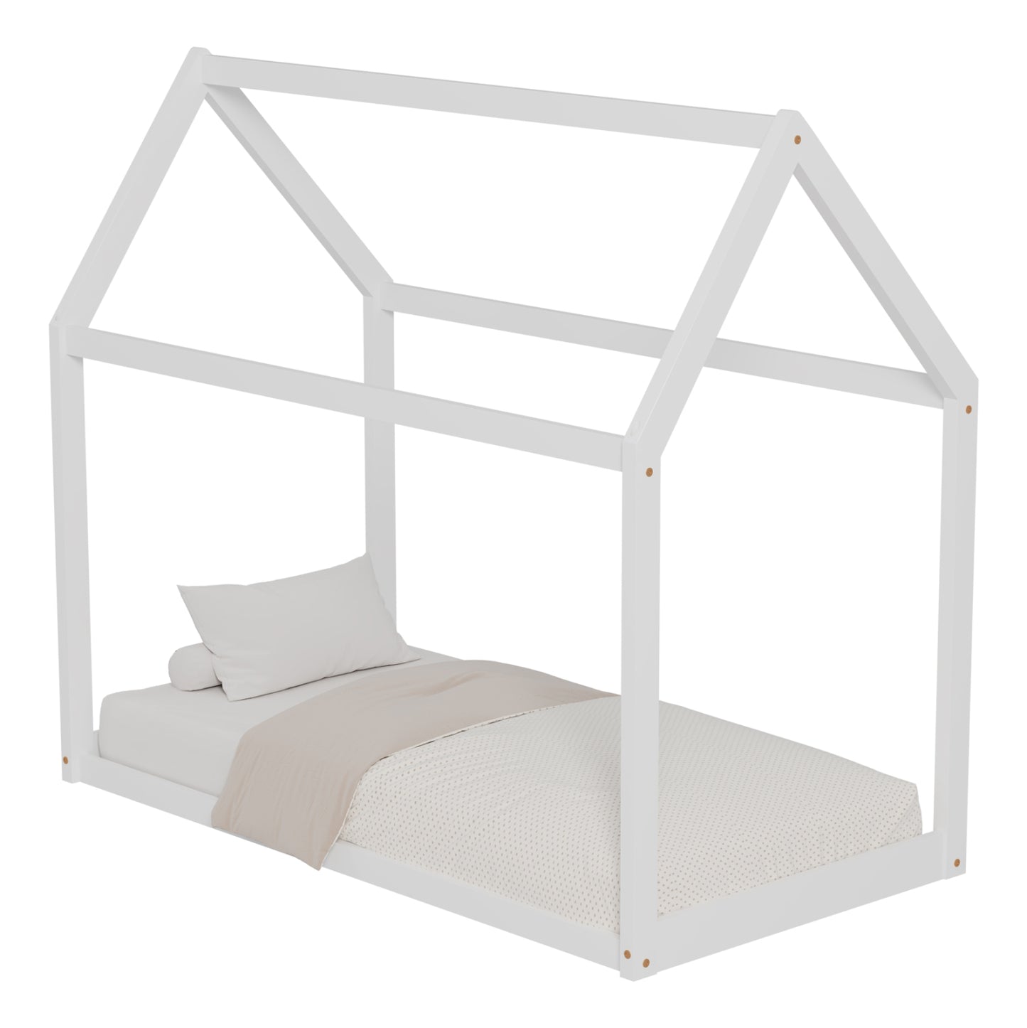 BED FOR KIDS PEPE HM678.03 t.MONTESSORI SOLID PINE WOOD IN WHITE- 140x70cm.