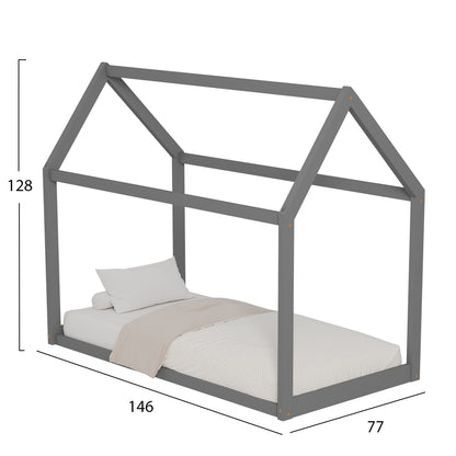 BED FOR KIDS PEPE HM678.05 t.MONTESSORI SOLID PINE WOOD IN GREY- 140x70cm.