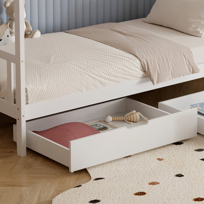 BED FOR KIDS KLARICE HM680.03 t.MONTESSORI-2 DRAWERS- SOLID PINE WOOD IN WHITE- 190x90cm.