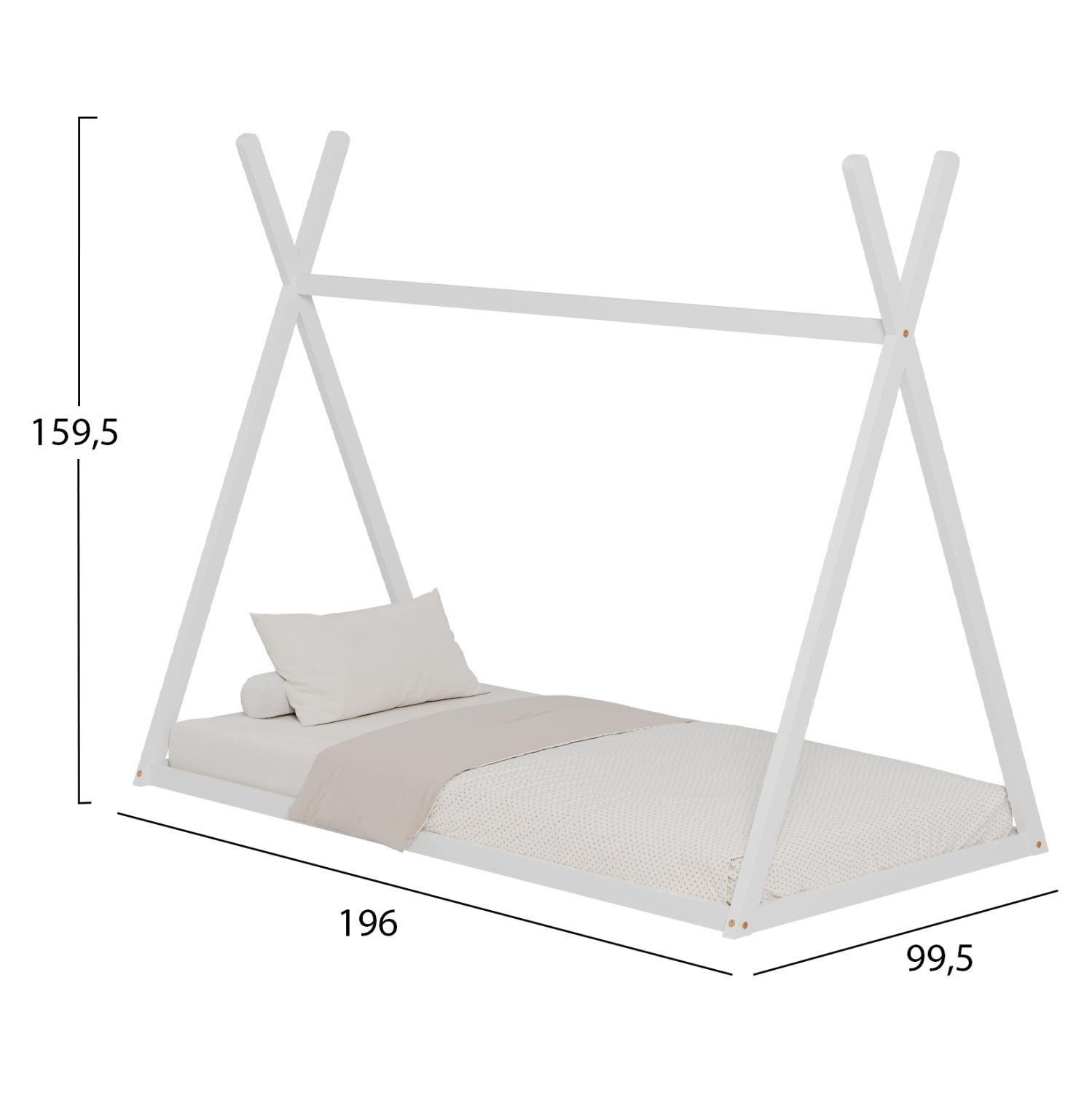 BED FOR KIDS MUNK HM681.03 t.MONTESSORI SOLID PINE WOOD IN WHITE FOR MATTRESS 190x90cm.