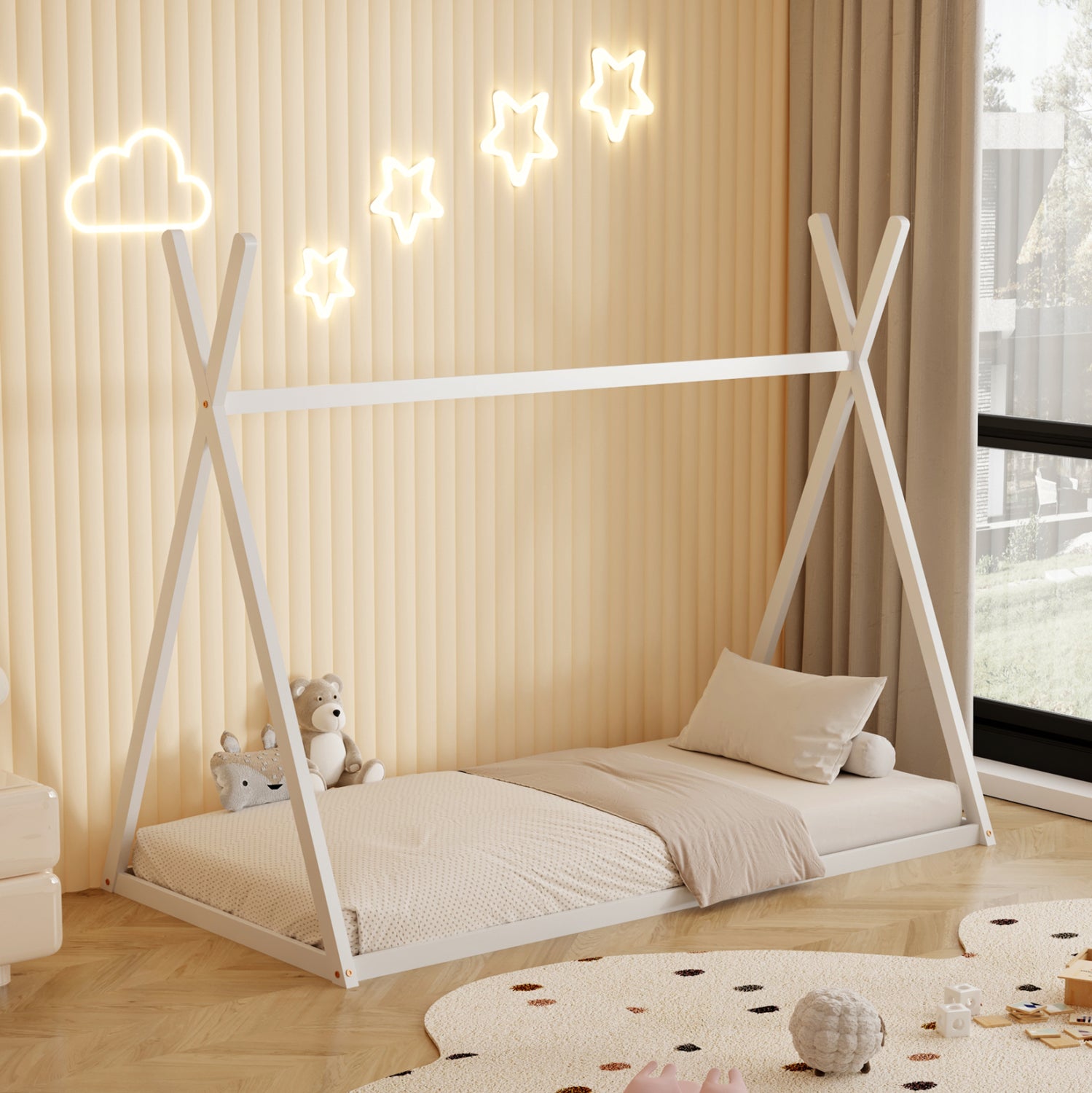 BED FOR KIDS MUNK HM681.03 t.MONTESSORI SOLID PINE WOOD IN WHITE FOR MATTRESS 190x90cm.