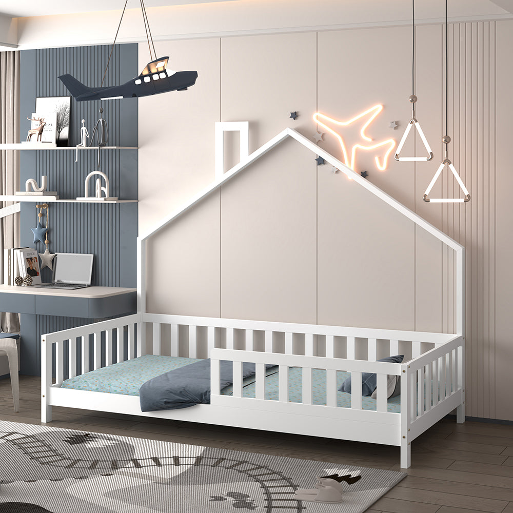 BED FOR KIDS HOUSER HM740.03 t.MONTESSORI SOLID PINE WOOD IN WHITE--FOR 190x90cm.