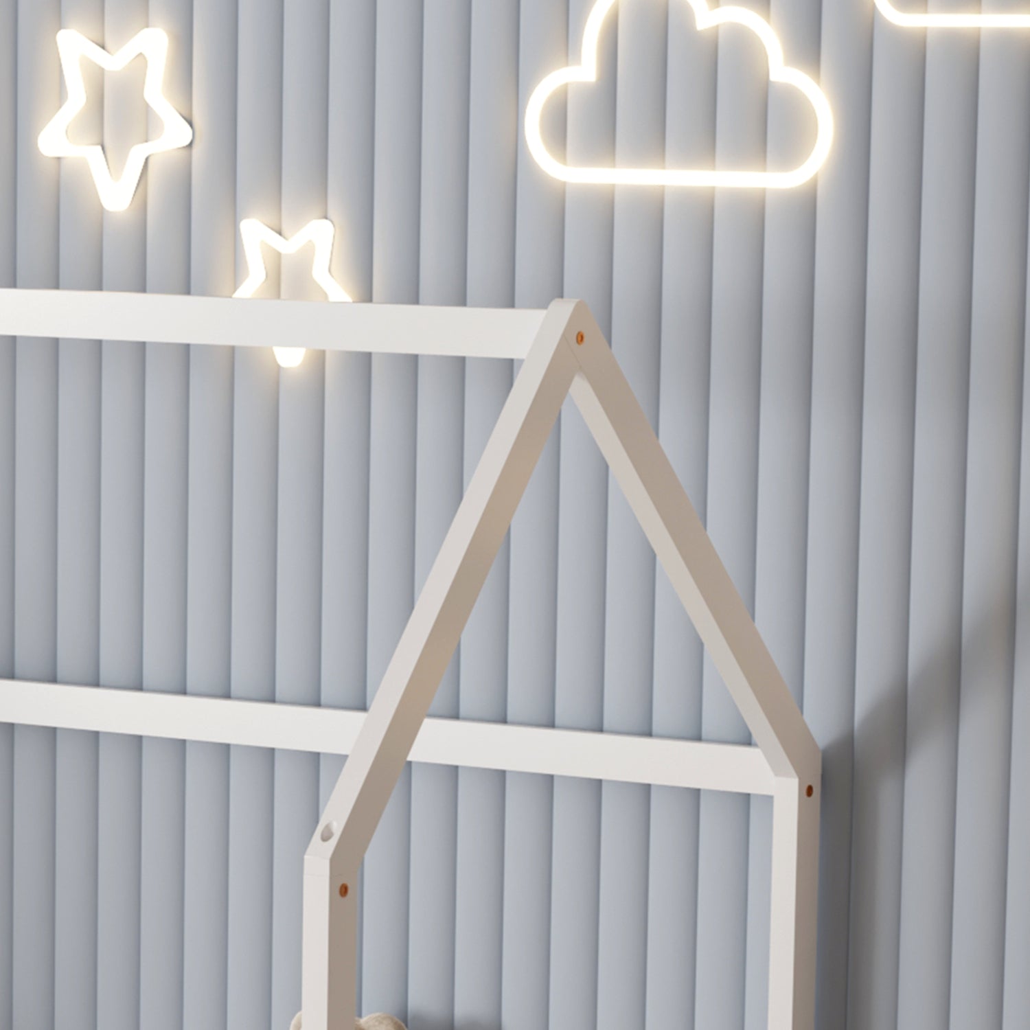 BED FOR KIDS WITH FENCE PHYLLIS HM679.03 t.MONTESSORI SOLID PINE WOOD IN WHITE- 190x90cm.