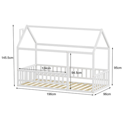 BED FOR KIDS WITH RAILINGS HOUSER HM706.03 t.MONTESSORI SOLID PINE WOOD IN WHITE- 190x90cm.