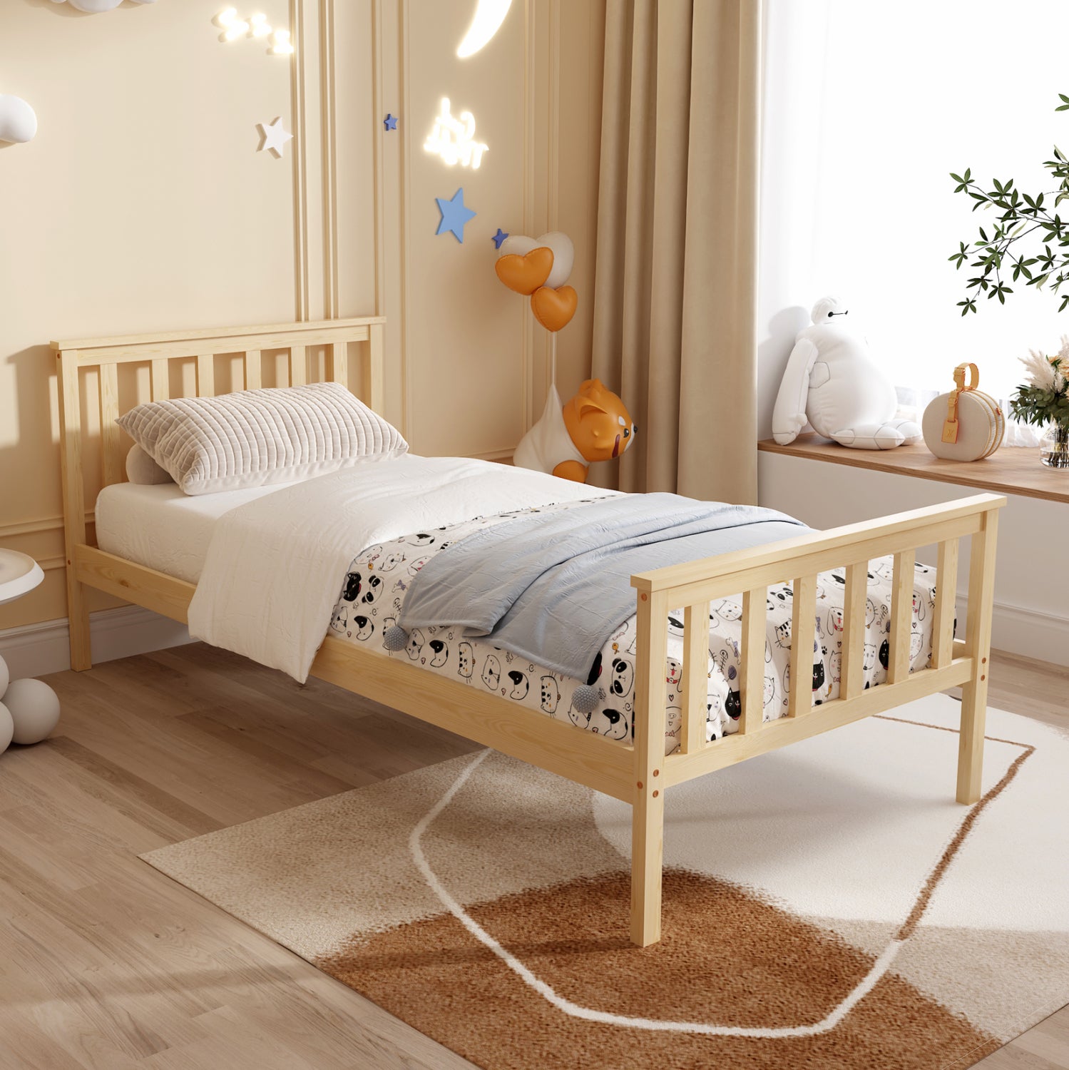 BED WITH MATTRESS GIMLY HM10751.01 PINE WOOD IN NATURAL COLOR FOR MATTRESS 90x190cm