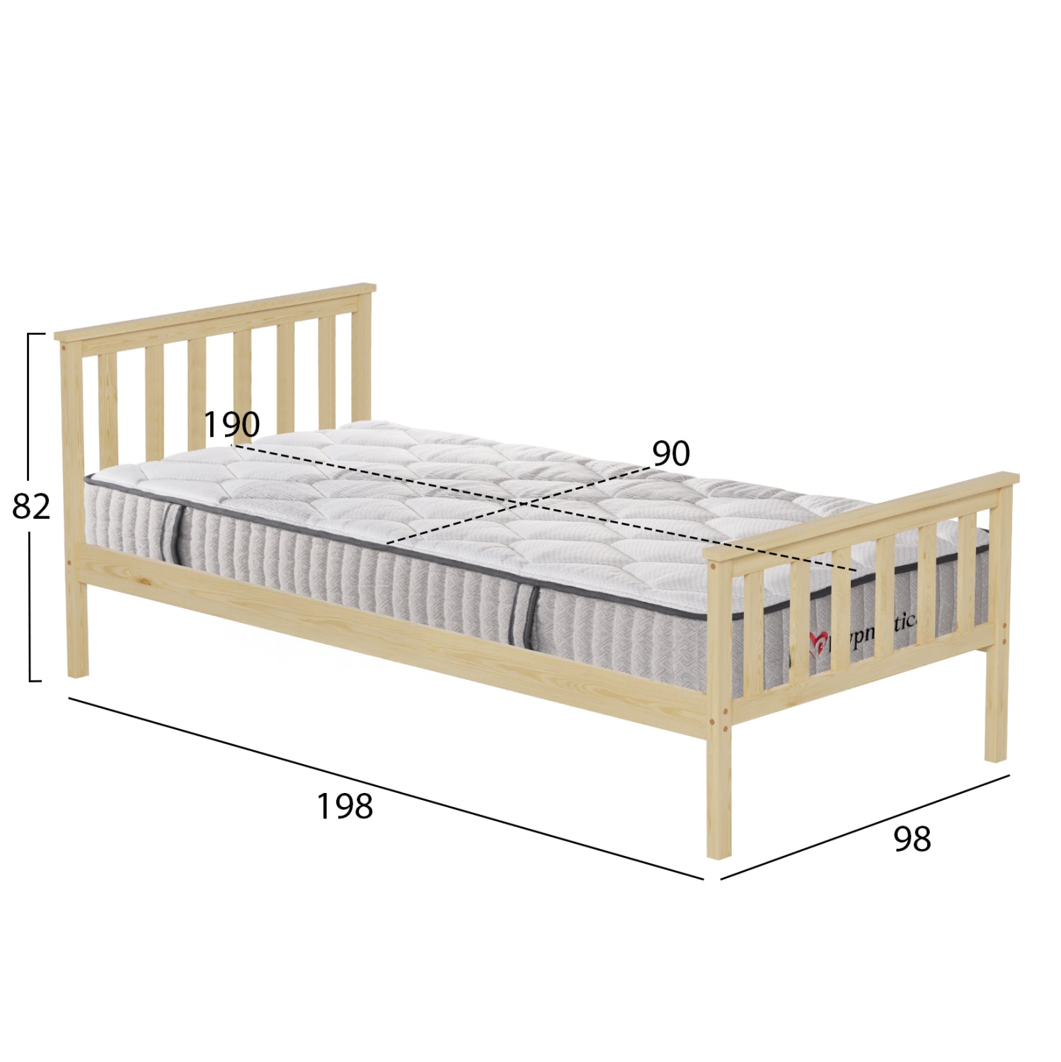 BED WITH MATTRESS GIMLY HM10751.01 PINE WOOD IN NATURAL COLOR FOR MATTRESS 90x190cm