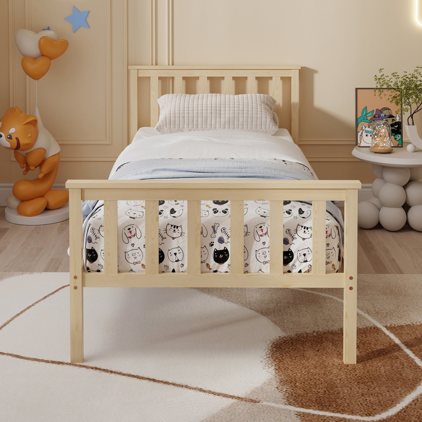 BED WITH MATTRESS GIMLY HM10751.01 PINE WOOD IN NATURAL COLOR FOR MATTRESS 90x190cm