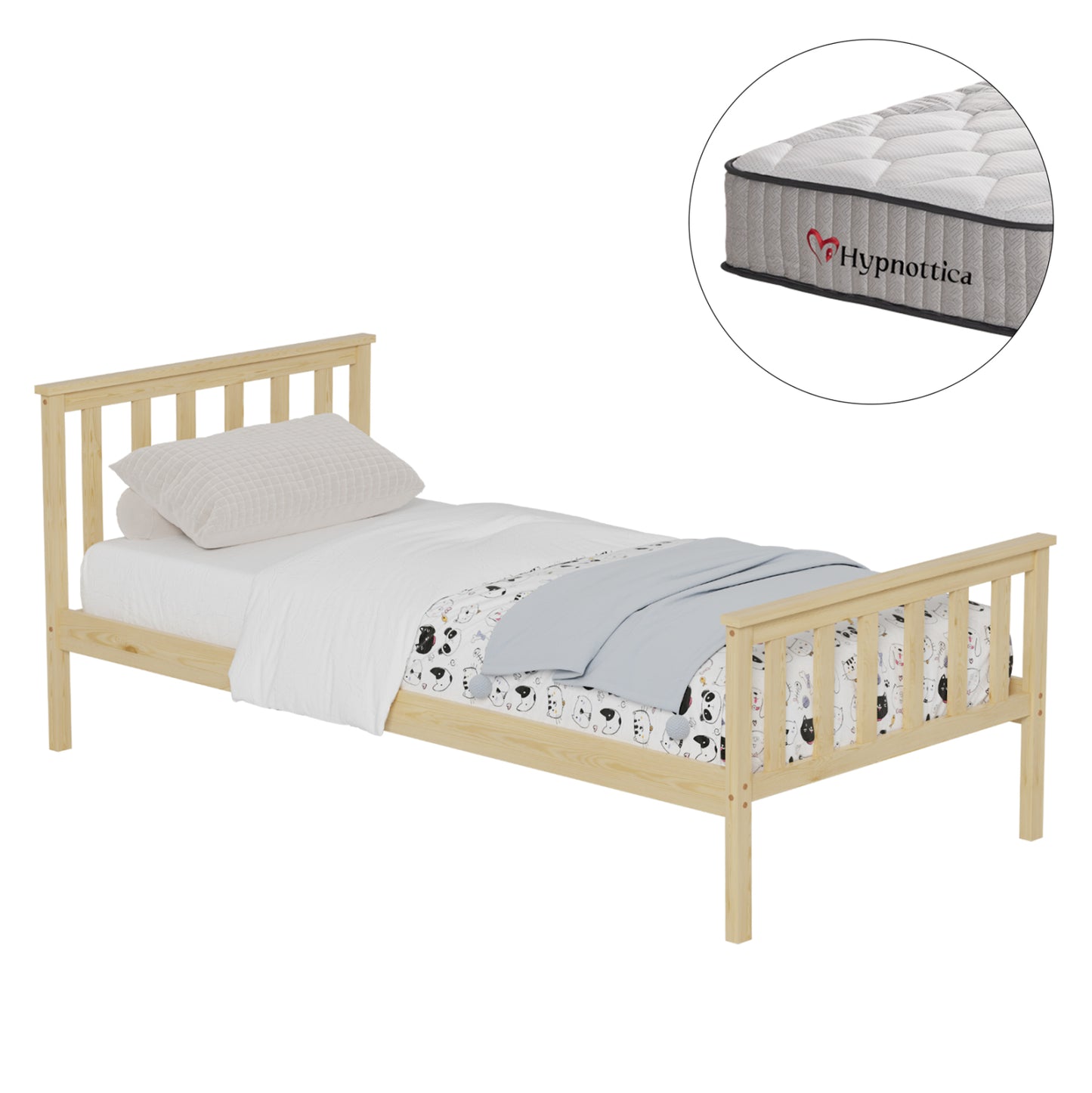 BED WITH MATTRESS GIMLY HM10751.01 PINE WOOD IN NATURAL COLOR FOR MATTRESS 90x190cm