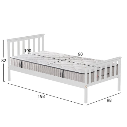 BED WITH MATTRESS GIMLY HM10751.02 PINE WOOD IN WHITE COLOR FOR MATTRESS 90x190cm
