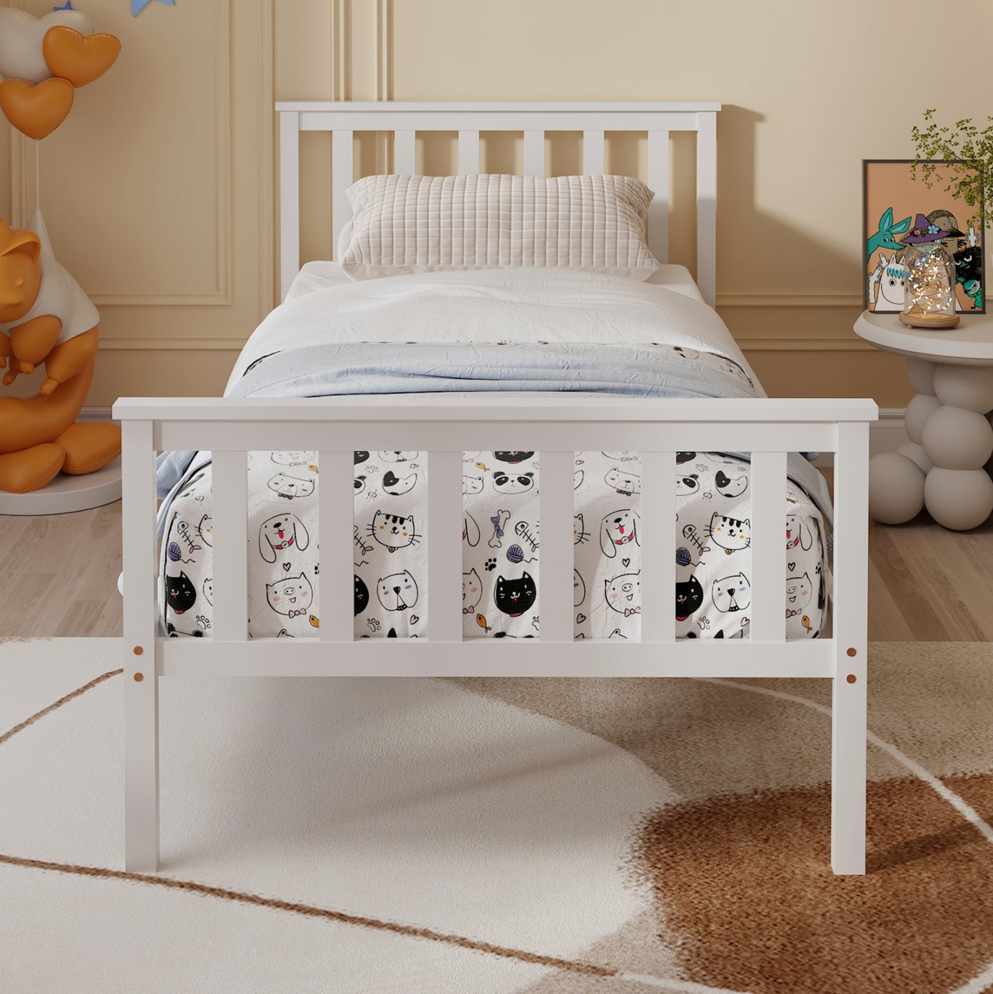BED WITH MATTRESS GIMLY HM10751.02 PINE WOOD IN WHITE COLOR FOR MATTRESS 90x190cm
